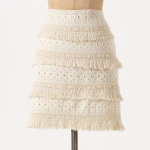 Anthropologie HD in Paris Cream Crochet Eyelet Lace fringe skirt
